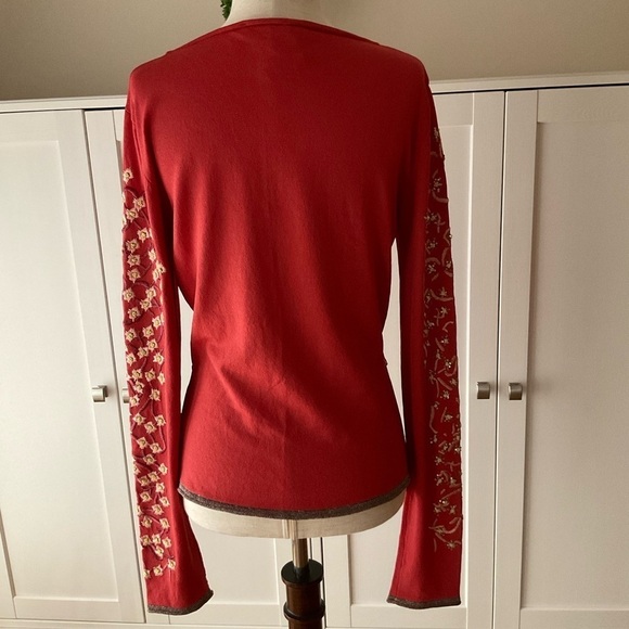 Roberta Scarpa Knit Lab Embroidered Cardigan Sweater Size 14 Orange - Picture 7 of 15